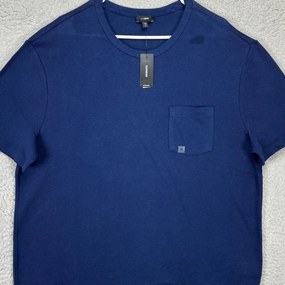 Express Mens Jersey Shirt XL Navy Blue Pocket Tee Casual Cotton Short Sleeve NEW